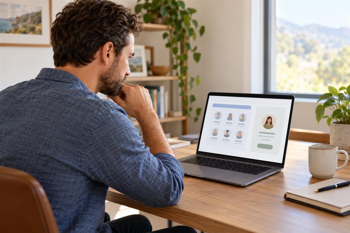 A man comparing online ERP therapy options and choosing an OCD therapist