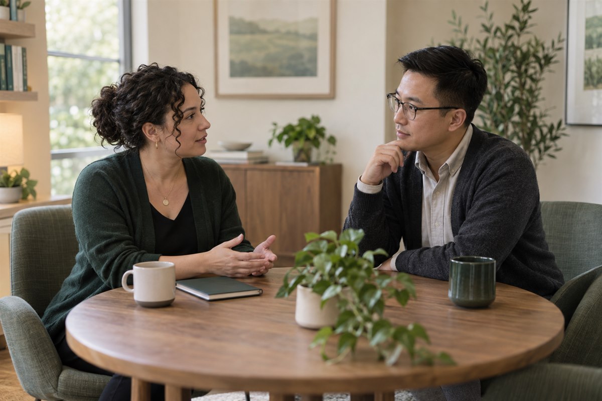 Two mental health professionals discussing a specialized OCD referral